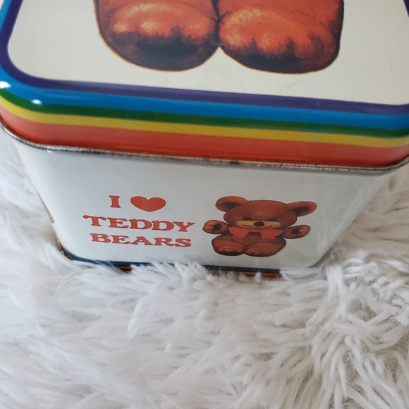 Vintage 1984 Cheinco Rainbow I Love Teddy Bears Rectangle Storage Box Tin - Picture 4 of 10